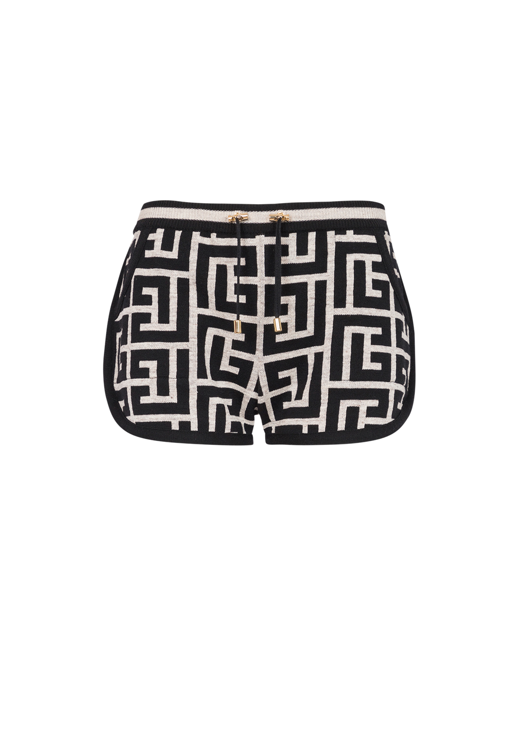 Knit shorts with Balmain monogram, black, hi-res