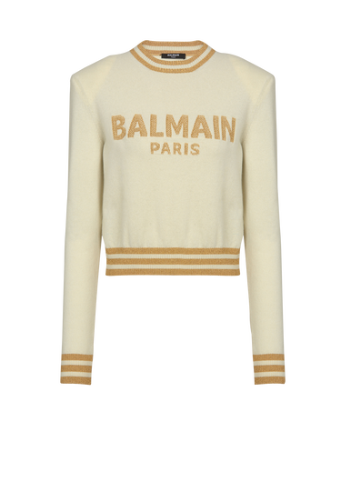 Kurzes Sweatshirt aus Wolle mit Balmain-Logo