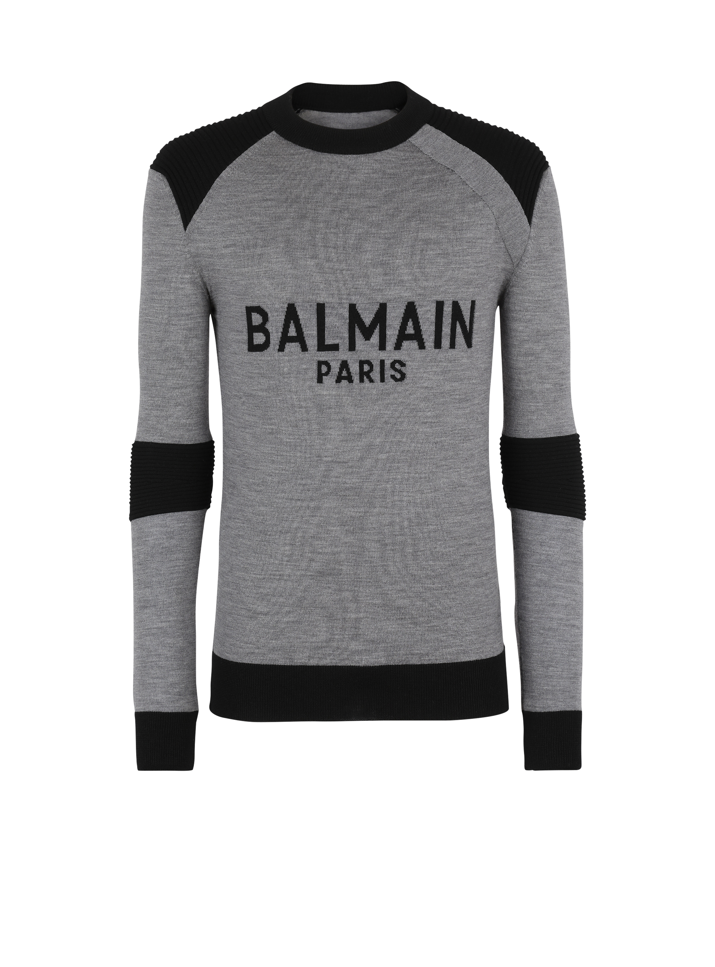 Wollpullover mit Logo von Balmain Paris, grau
