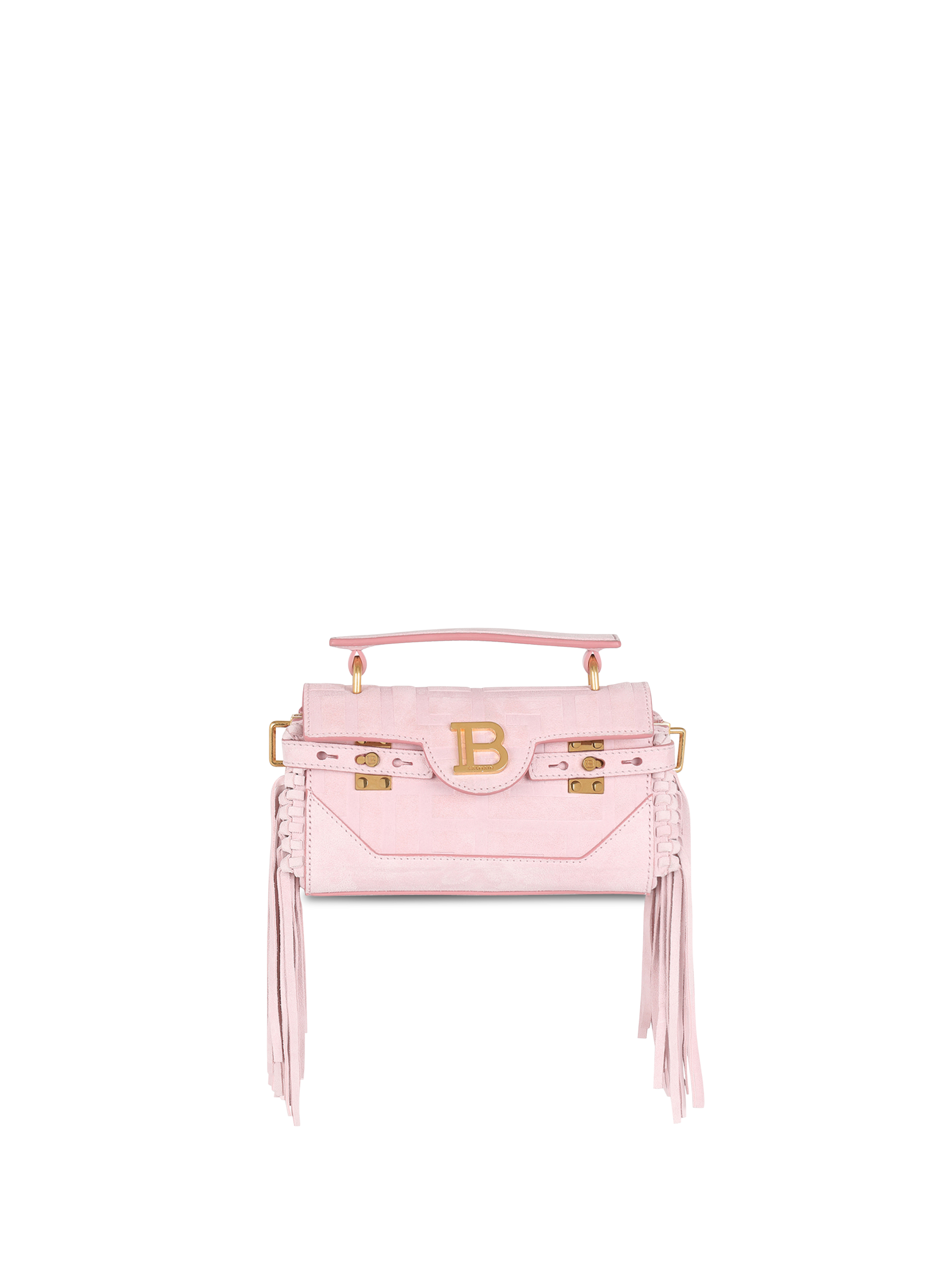 Suede B-Buzz 19 baguette bag with fringe, pink