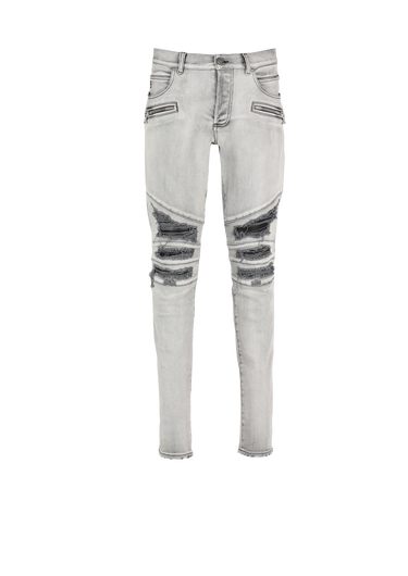 Slim Fit Jeans aus Kunstleder mit Bleach-Effekt