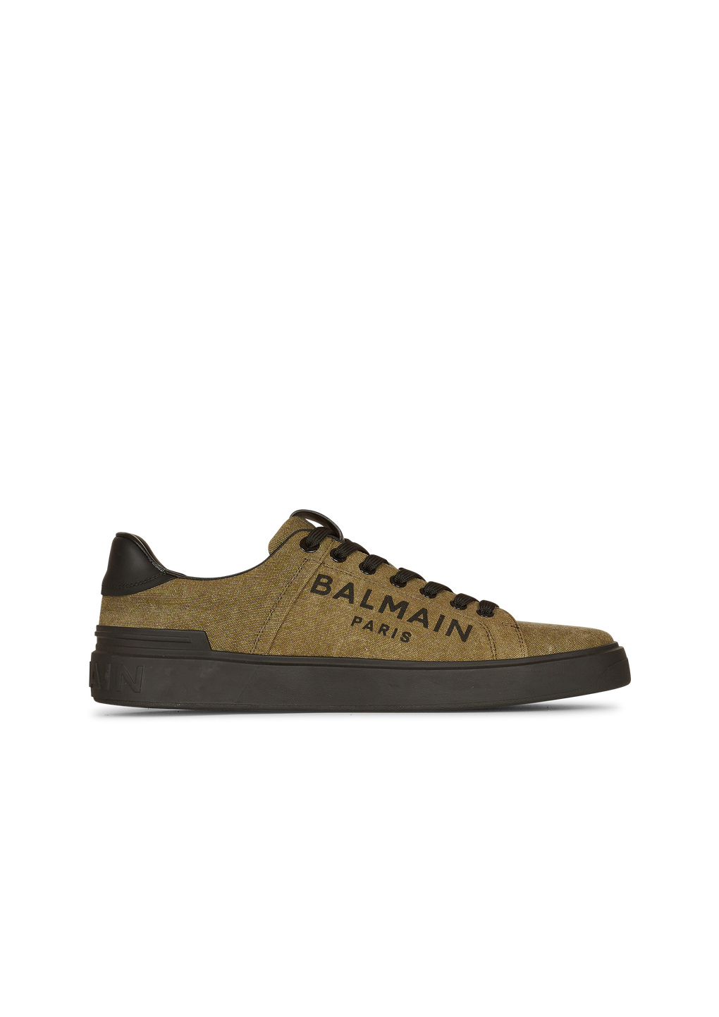 B-Court Sneakers aus Canvas mit Balmain Logo-Print, khaki, hi-res