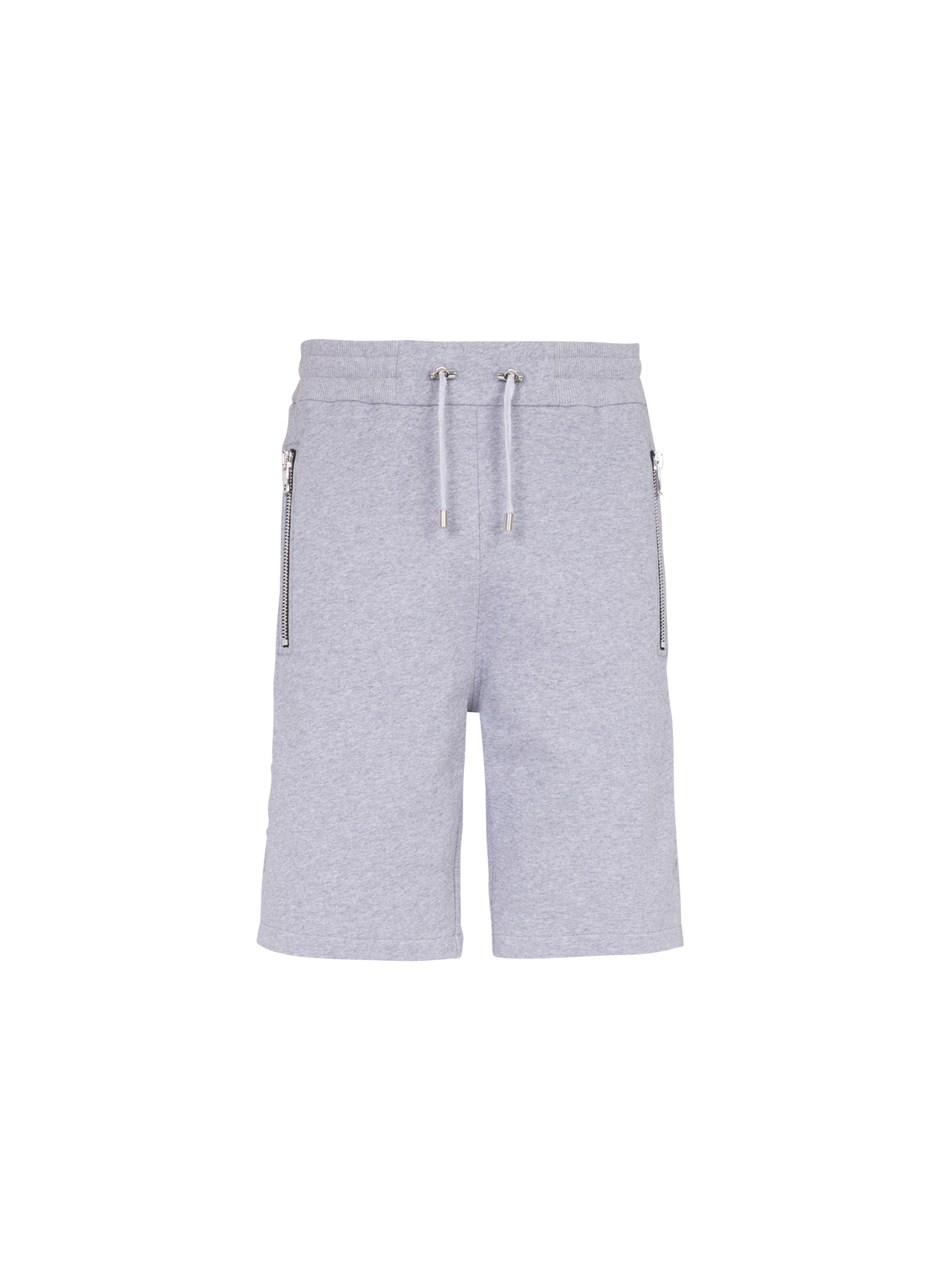 Shorts aus Baumwolle mit geprägtem schwarzem Balmain Paris-Logo, grau