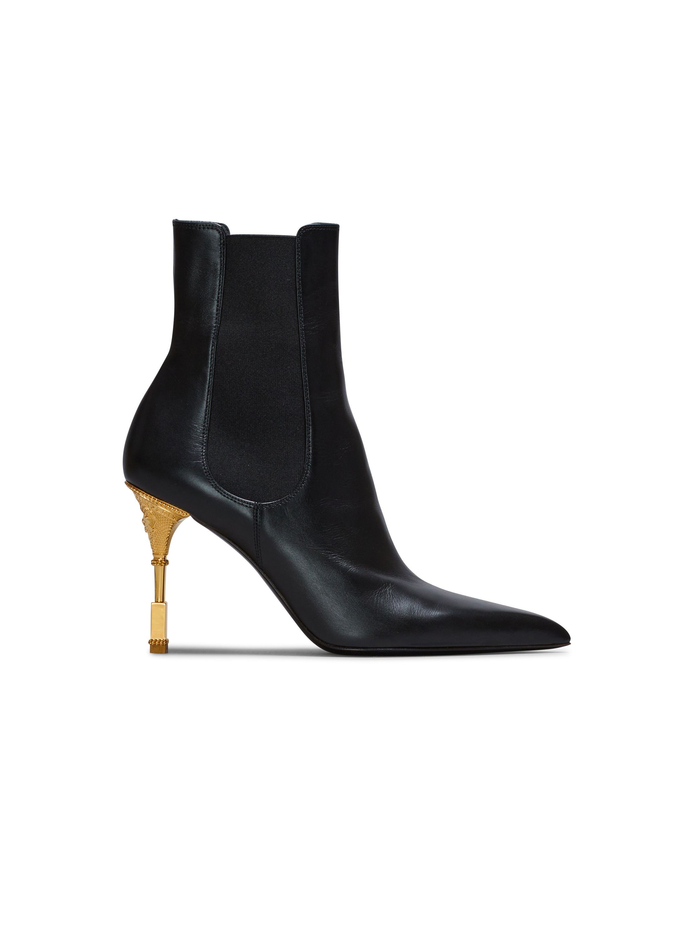 Balmain Leder Ankle Boots Moneta aus Leder in Schwarz Damen Schuhe Stiefel Stiefel mit Hohen Absätzen 