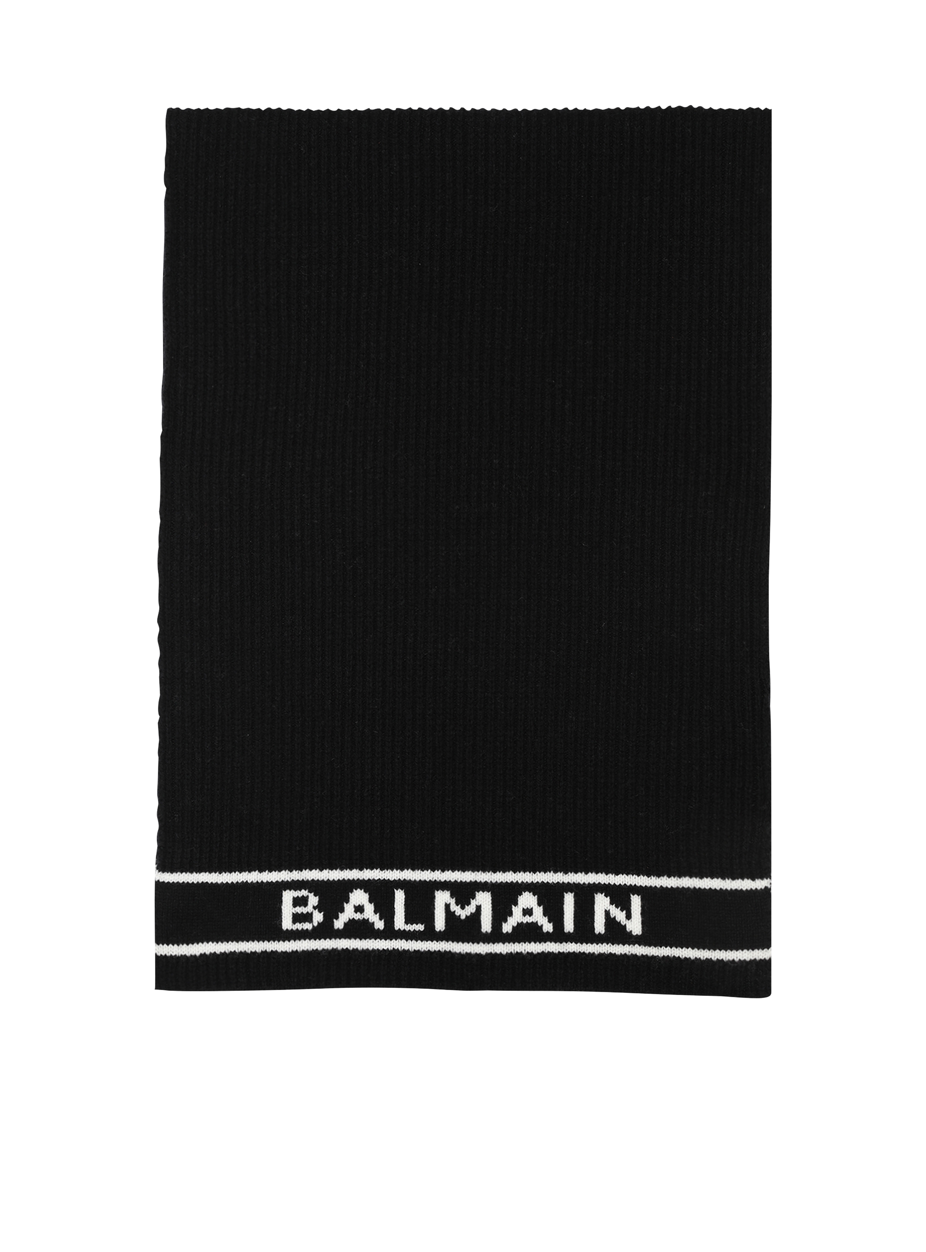 Schal aus Wolle mit Balmain-Logo in Weiß, schwarz