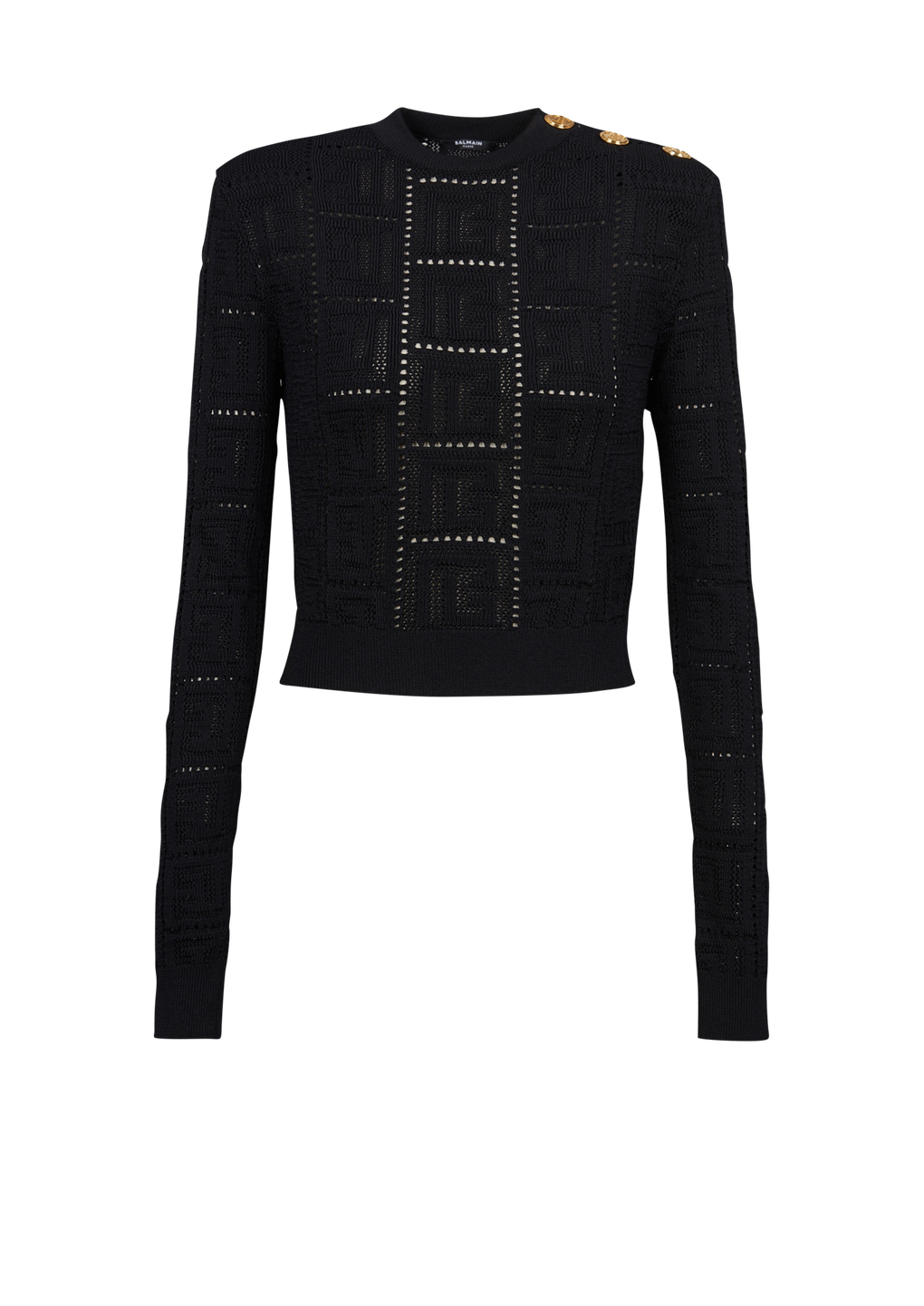 Cropped-Pullover im Öko-Design mit Balmain-Monogramm, schwarz, hi-res