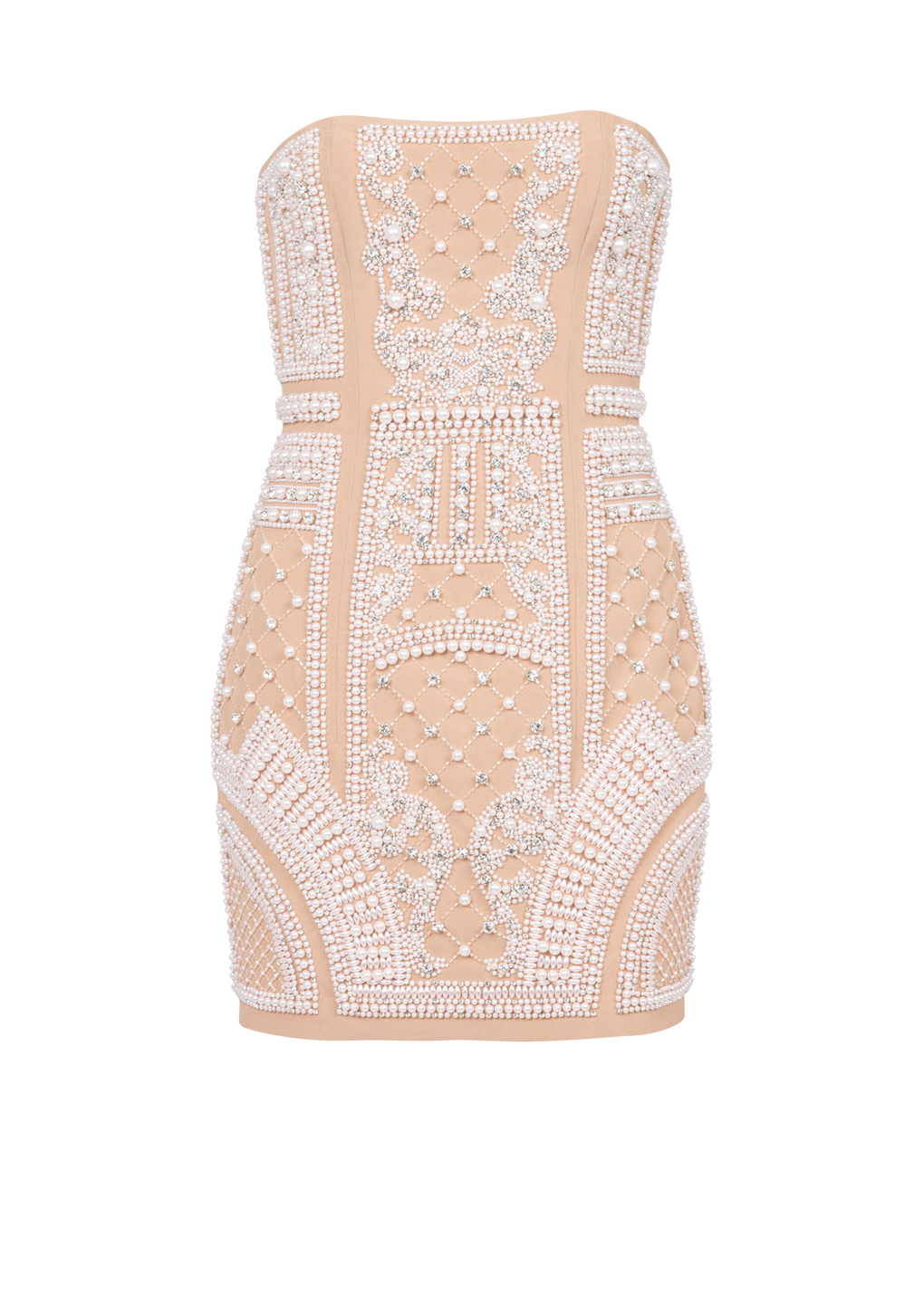 Short bustier dress with embrodery, beige, hi-res
