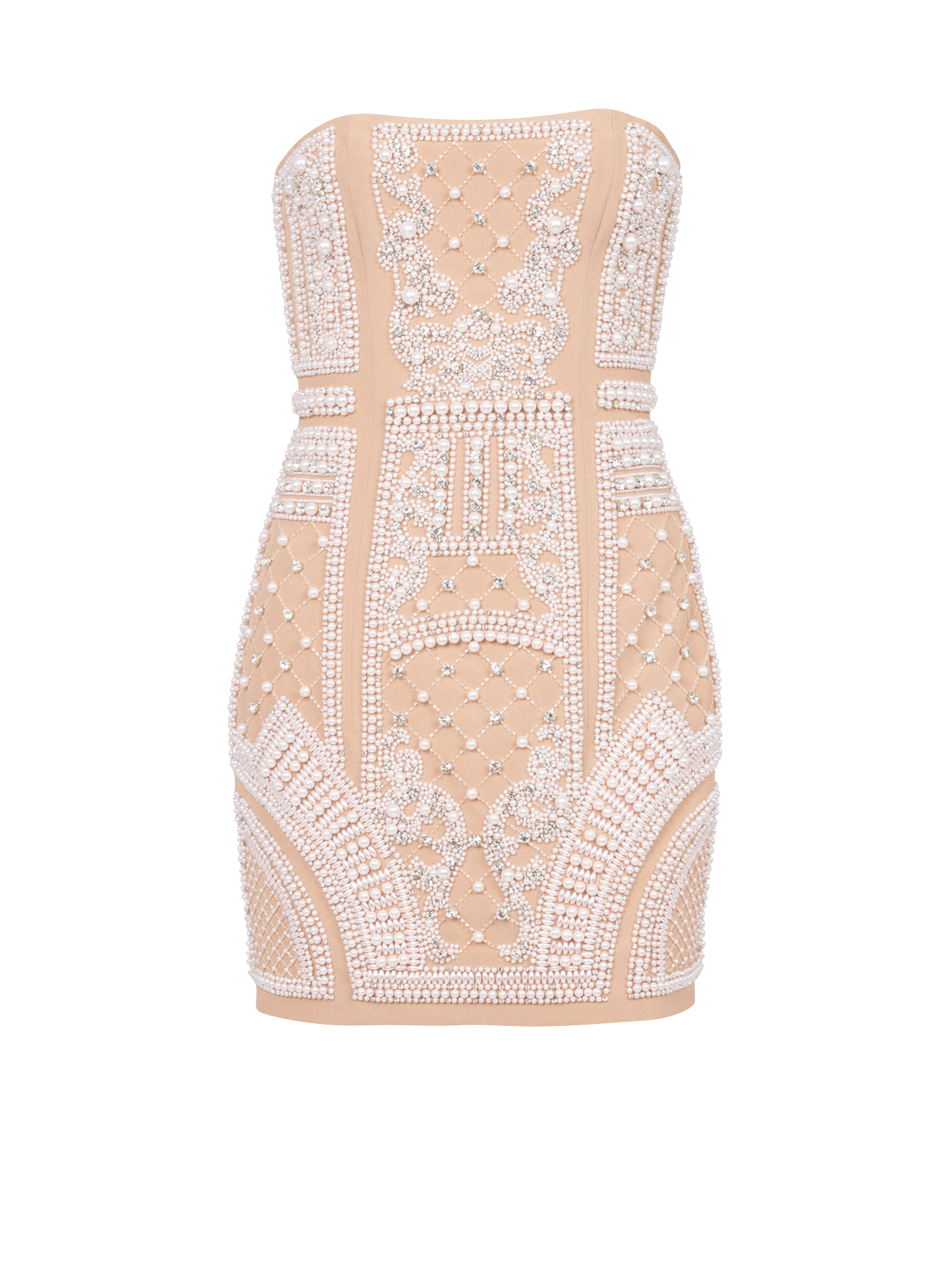 Short bustier dress with embrodery, beige