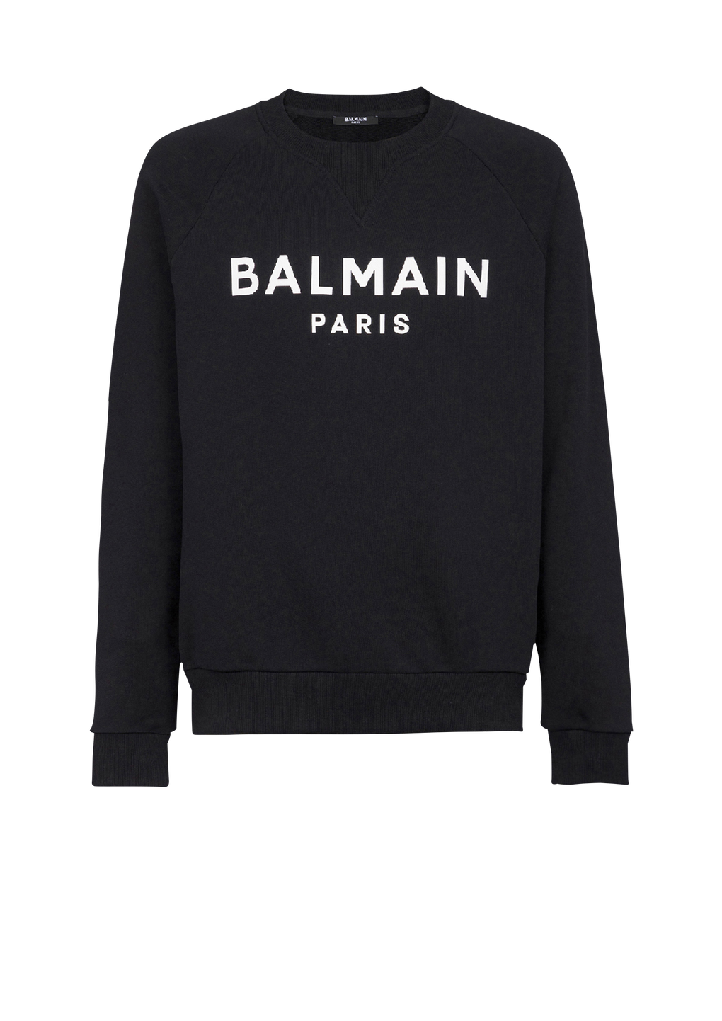 Sweatshirt aus Baumwolle mit schwarzem „Balmain Paris”-Logo-Print, schwarz, hi-res