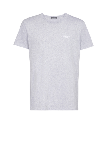 T-Shirt aus Bio-Baumwolle mit kleinem geflocktem „Balmain Paris“-Logo in Weiß
