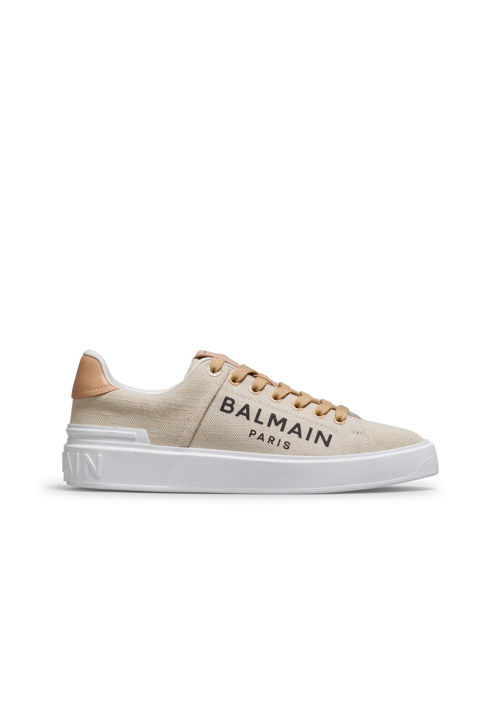 Balmain logo print canvas B-Court sneakers, beige, hi-res