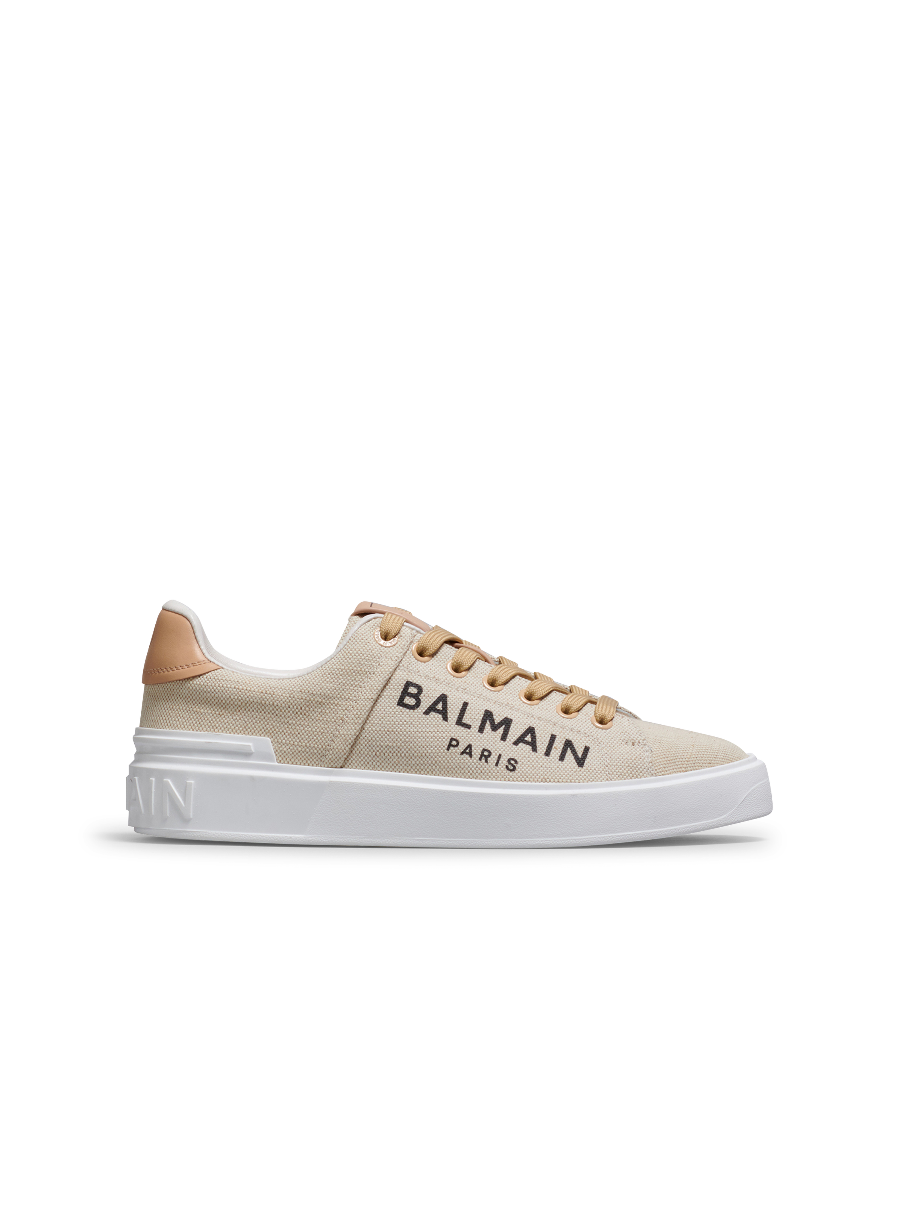 B-Court Sneaker aus Canvas mit Balmain Logo-Print, beige