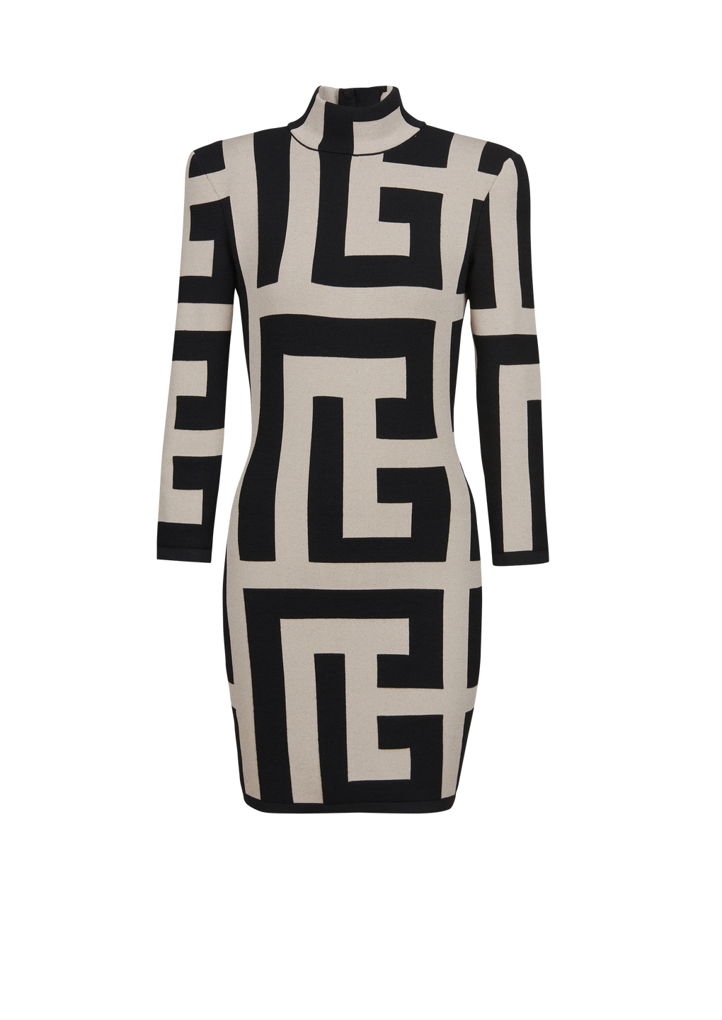 Short knit dress with maxi Balmain monogram, black, hi-res
