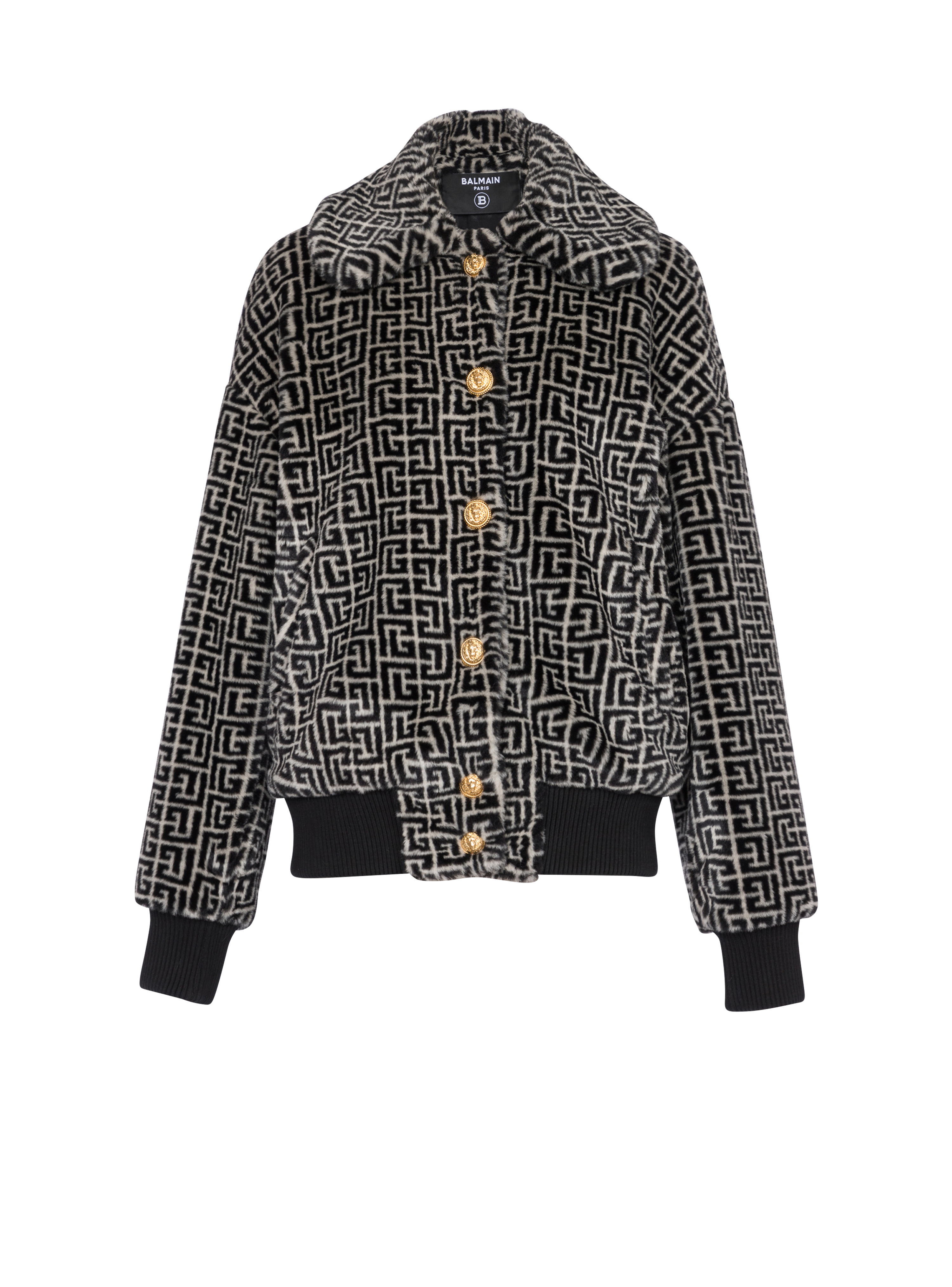 Jacke aus Wolle mit Monogramm-Muster, schwarz