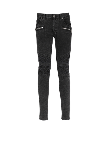 Slim Fit Jeans aus Kunstleder mit Bleach-Effekt