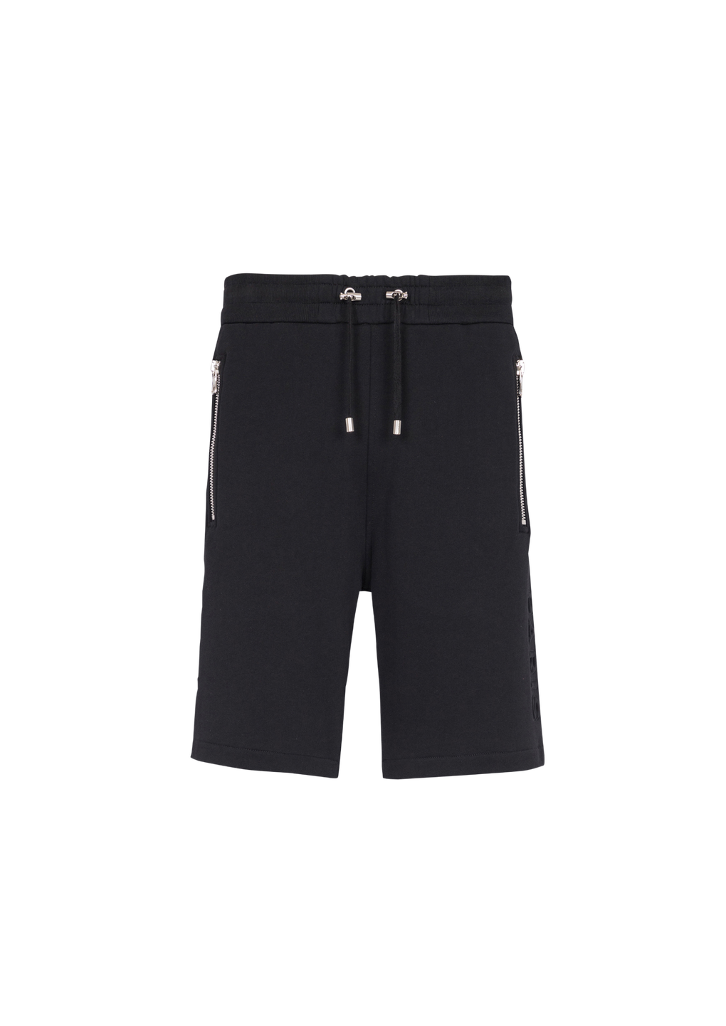 Shorts aus Baumwolle mit geprägtem schwarzem Balmain Paris-Logo, schwarz, hi-res