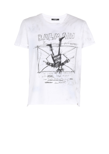 T-Shirt aus Baumwolle mit Motiven und Balmain Logo-Print