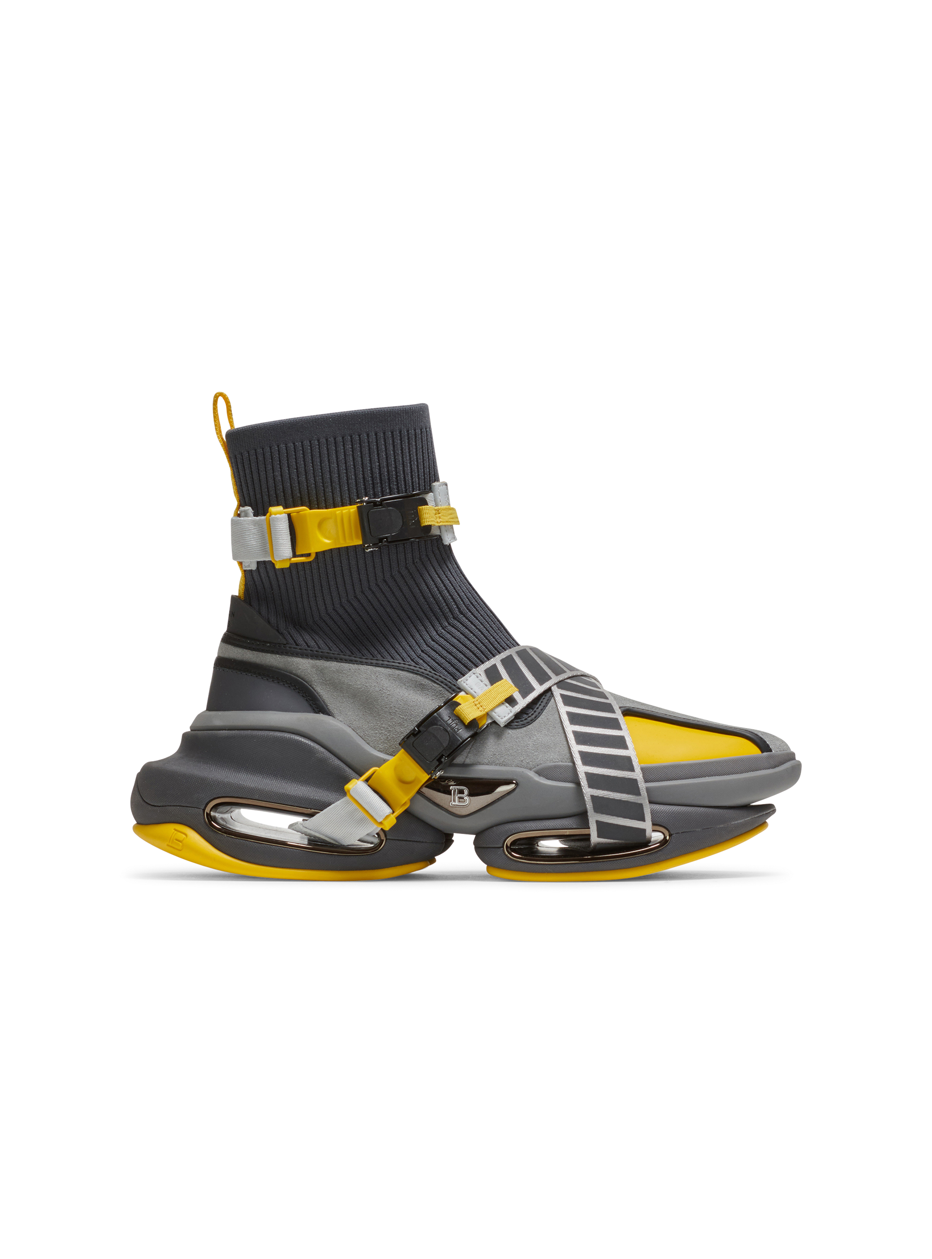High-Top-Sneakers B-Bold mit Riemen aus Mesh und Wildleder, gelb