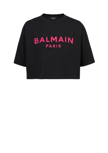 Cropped T-Shirt aus Baumwolle mit Balmain Logo-Print