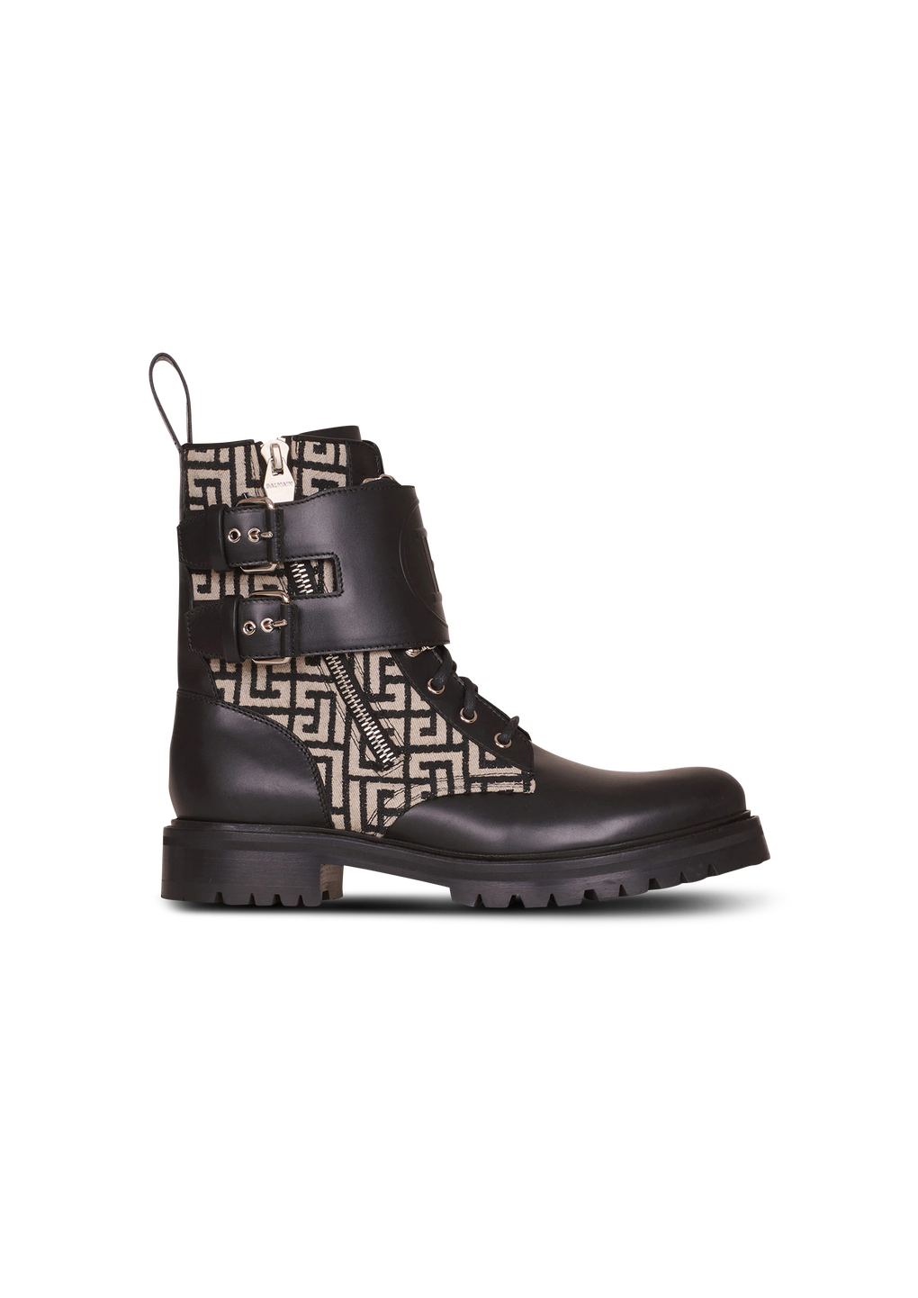 Bicolor smooth and monogram jacquard Phil Ranger ankle boots, black, hi-res