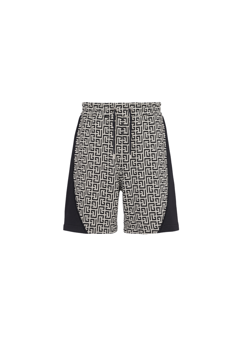 Cotton shorts with Balmain monogram and velcro logo, black, hi-res