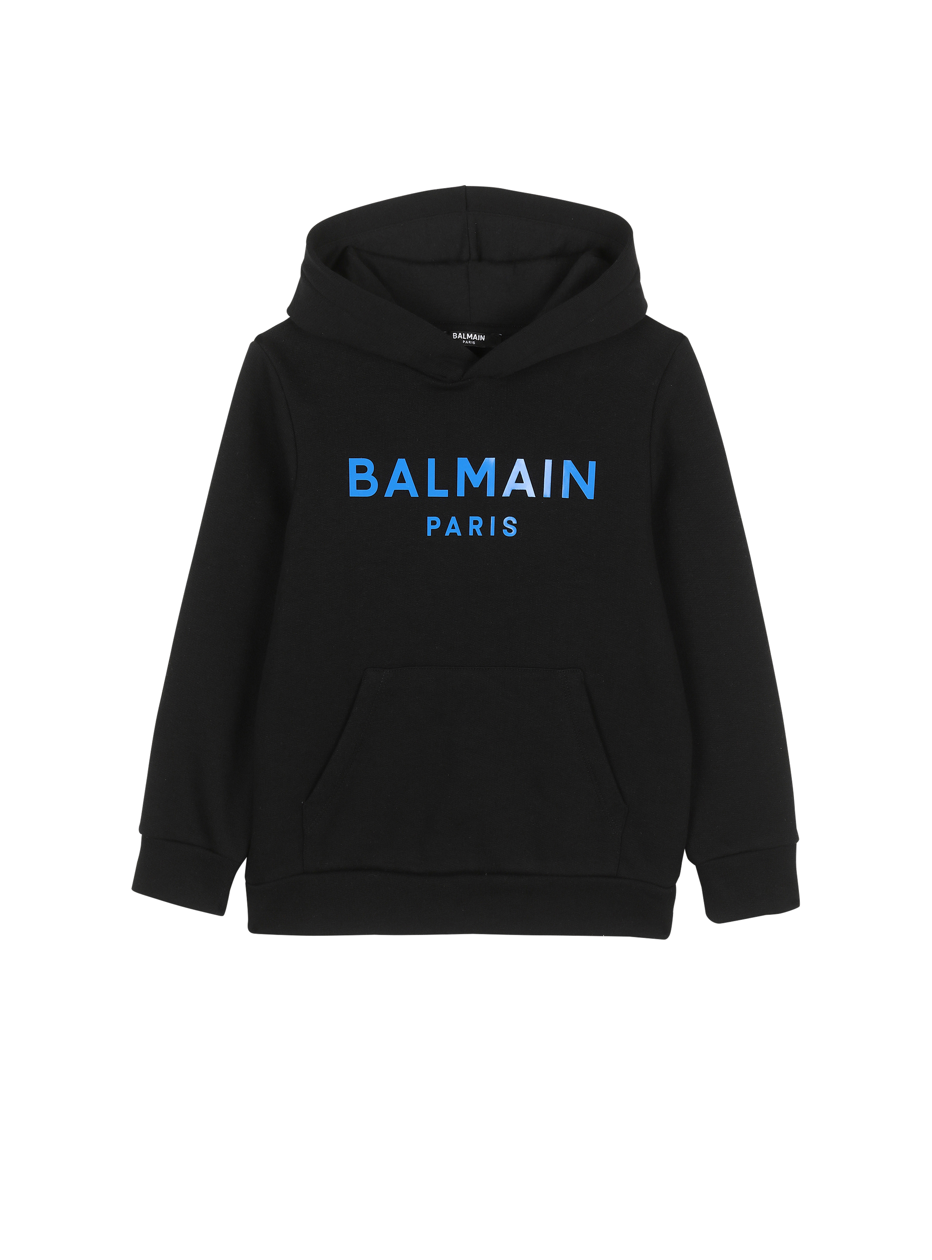 Cotton hoodie with Balmain logo, black