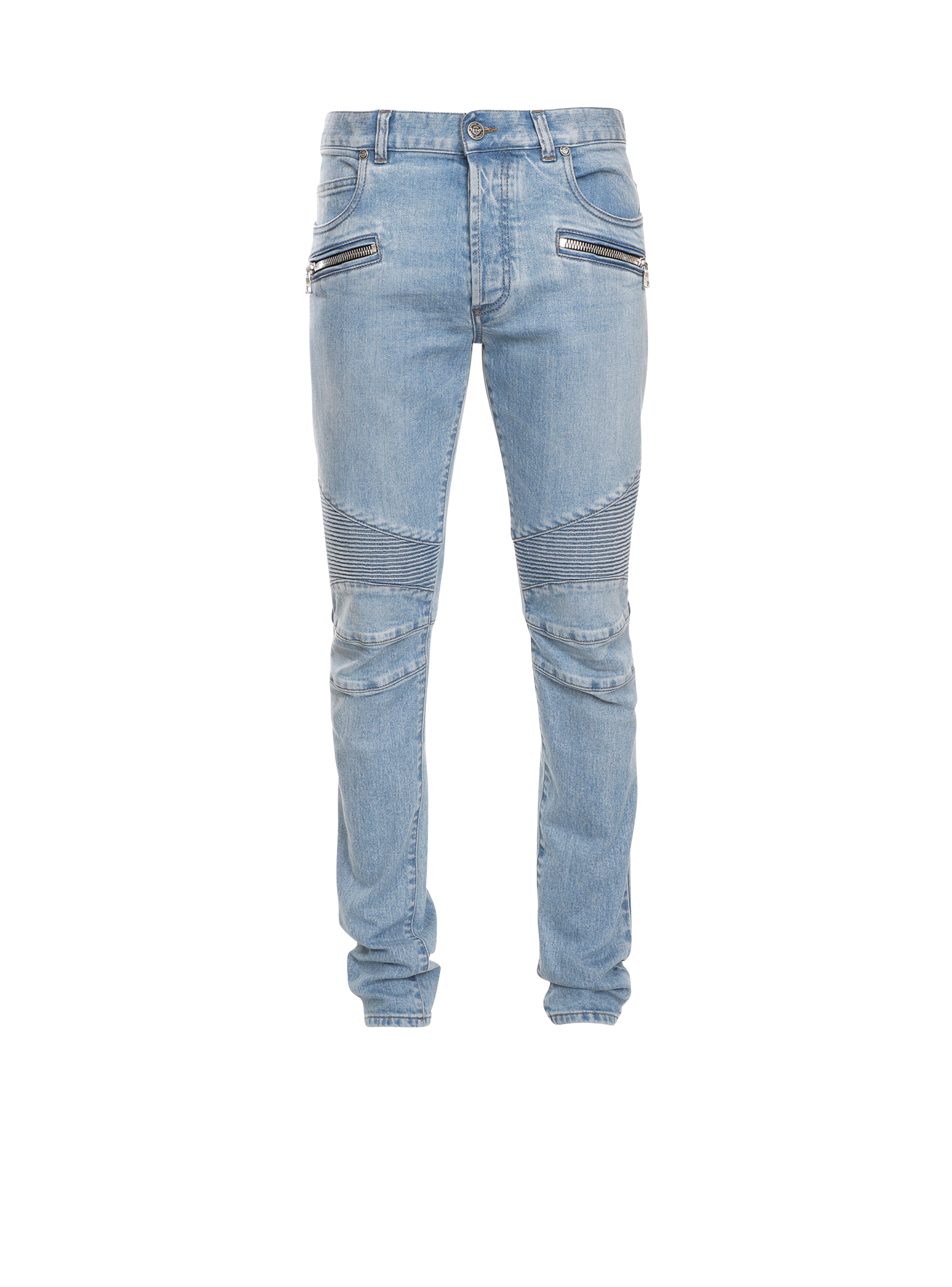 Schmal geschnittene Jeans aus Baumwolle mit Balmain-Monogramm, blau