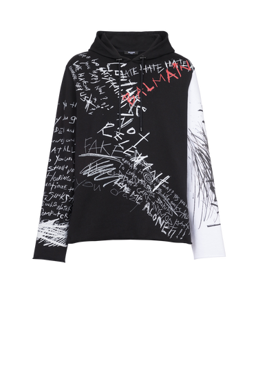 Kapuzensweatshirt aus Baumwolle mit Balmain Graffiti-Logo-Print