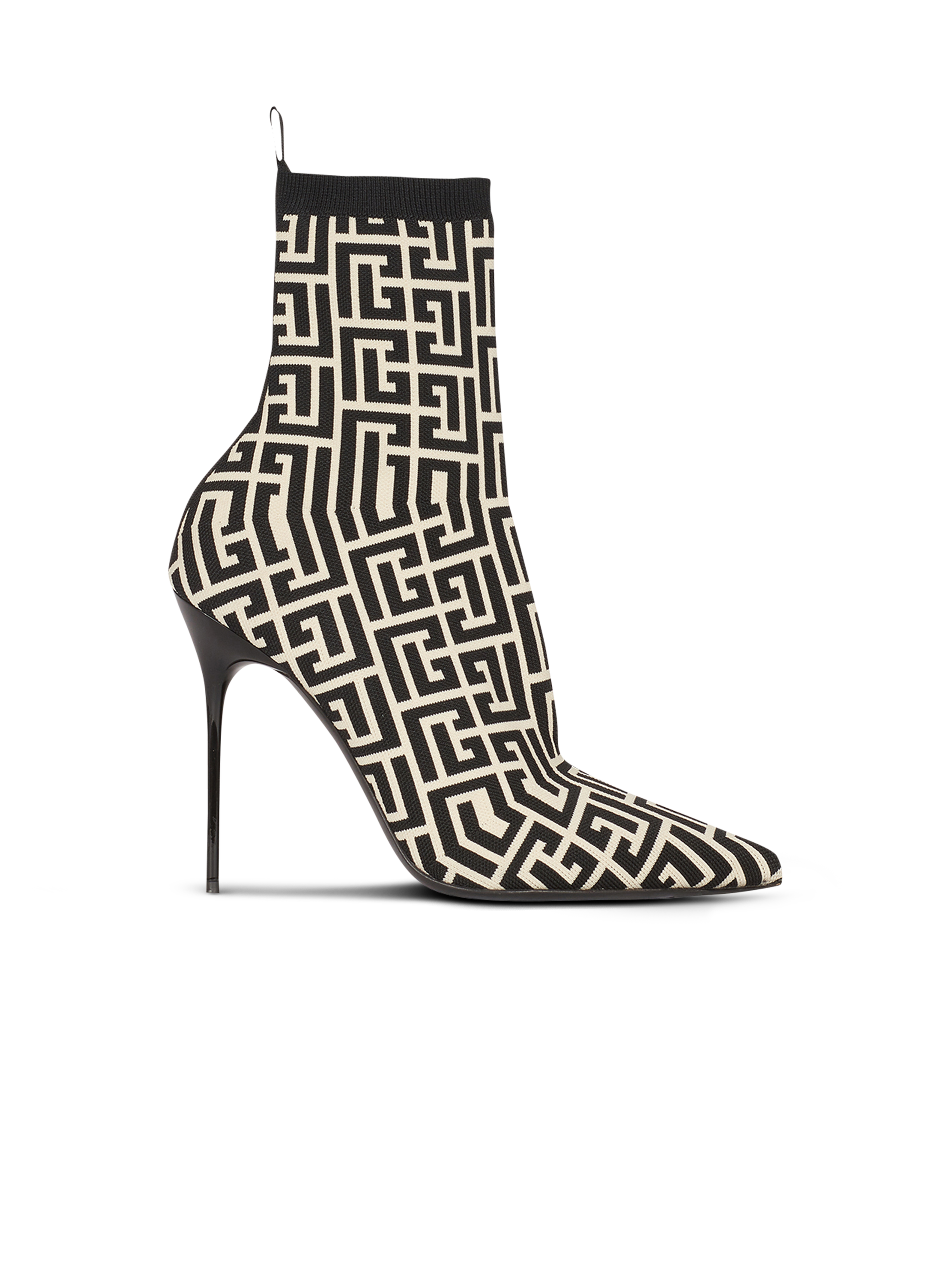 Bicolor stretch knit Skye ankle boots with Balmain monogram, black