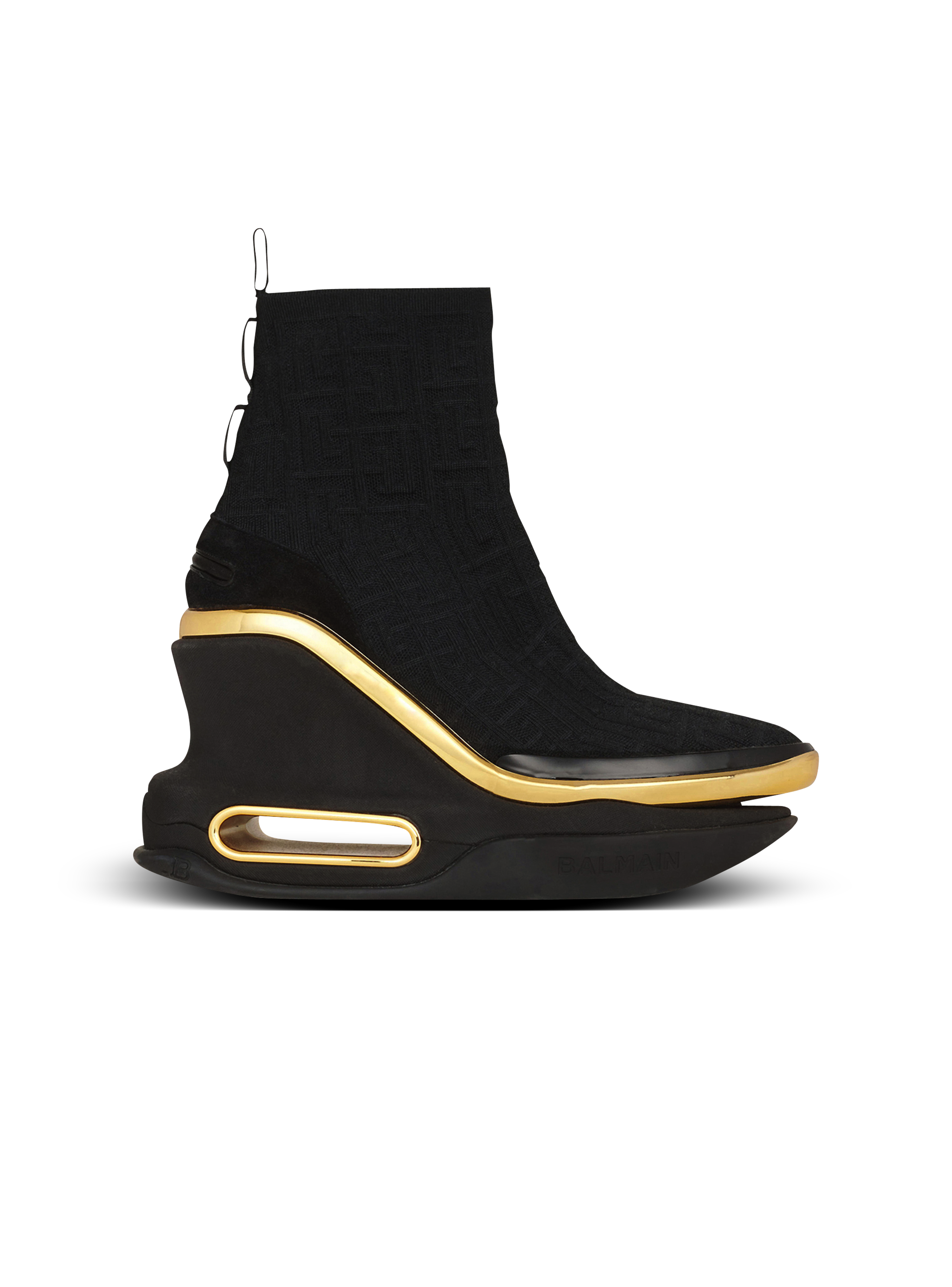 Sneakers mit Keilabsatz B-Bold aus Mesh mit Balmain-Monogramm, schwarz