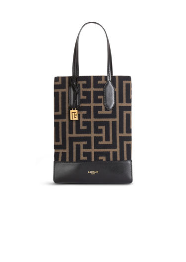 Small-sized bicolor khaki and black jacquard Folded Shopping Bag