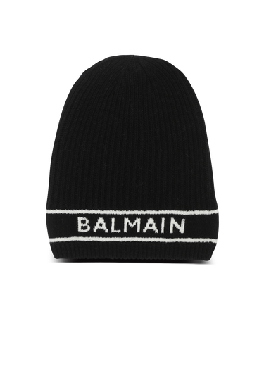 Mütze aus Wolle mit gesticktem Balmain-Logo in Weiß