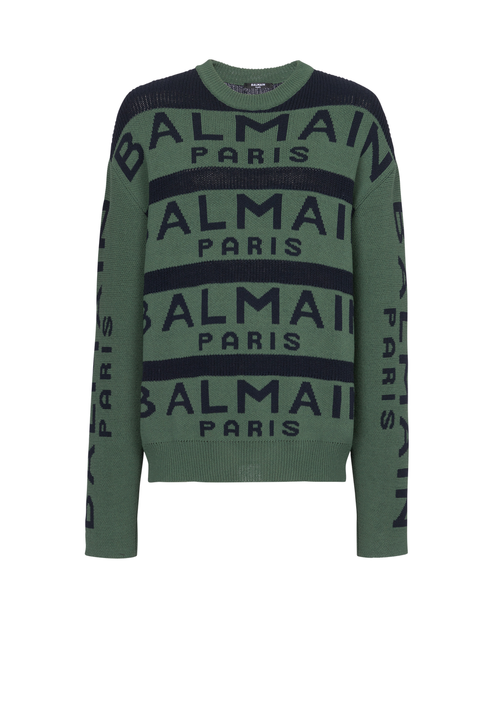 Sweater embroidered with Balmain Paris logo, green, hi-res