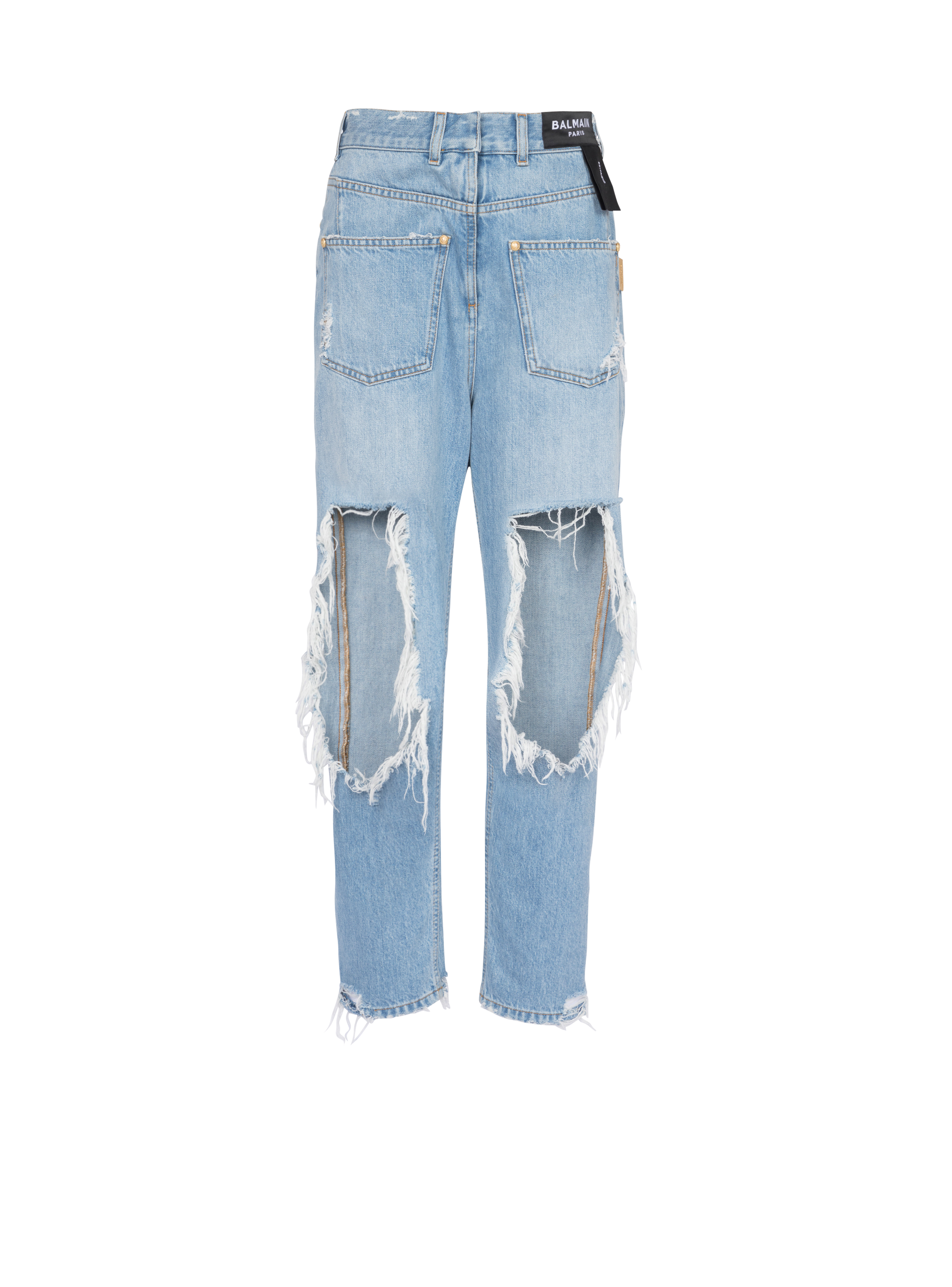 Boyfriend-Jeans im Destroyed-Look mit Inside-Out-Design, blau