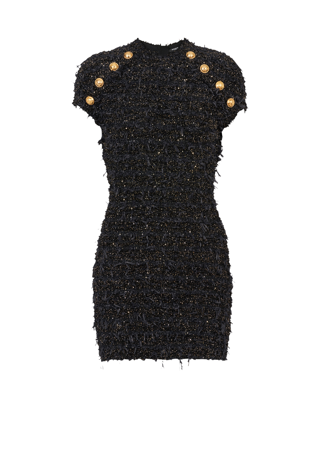 Kurzes Tweedkleid mit goldfarbenen Knöpfen, schwarz, hi-res