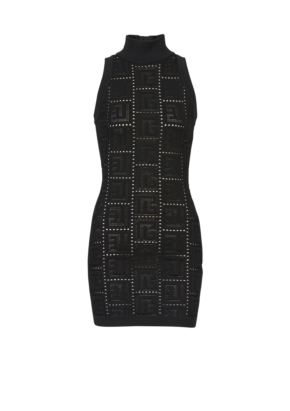 Kurzes Strickkleid im Öko-Design mit Balmain-Monogramm, schwarz, hi-res