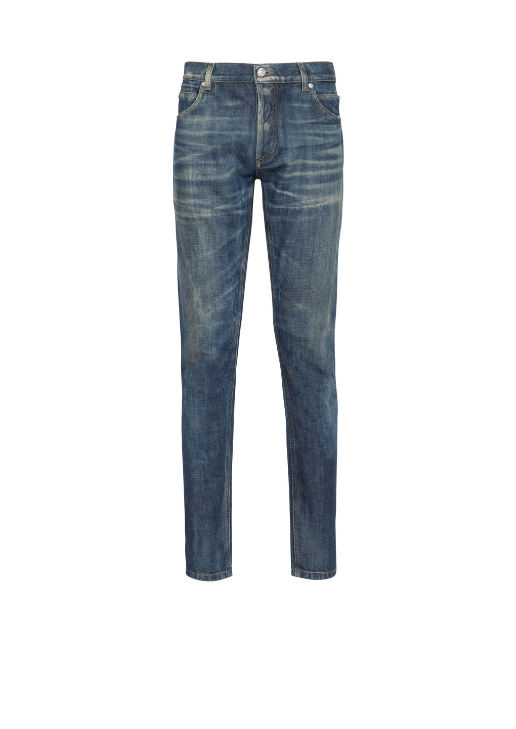 Slim Fit Jeans aus Baumwolle mit Bleach-Effekt, blau, hi-res