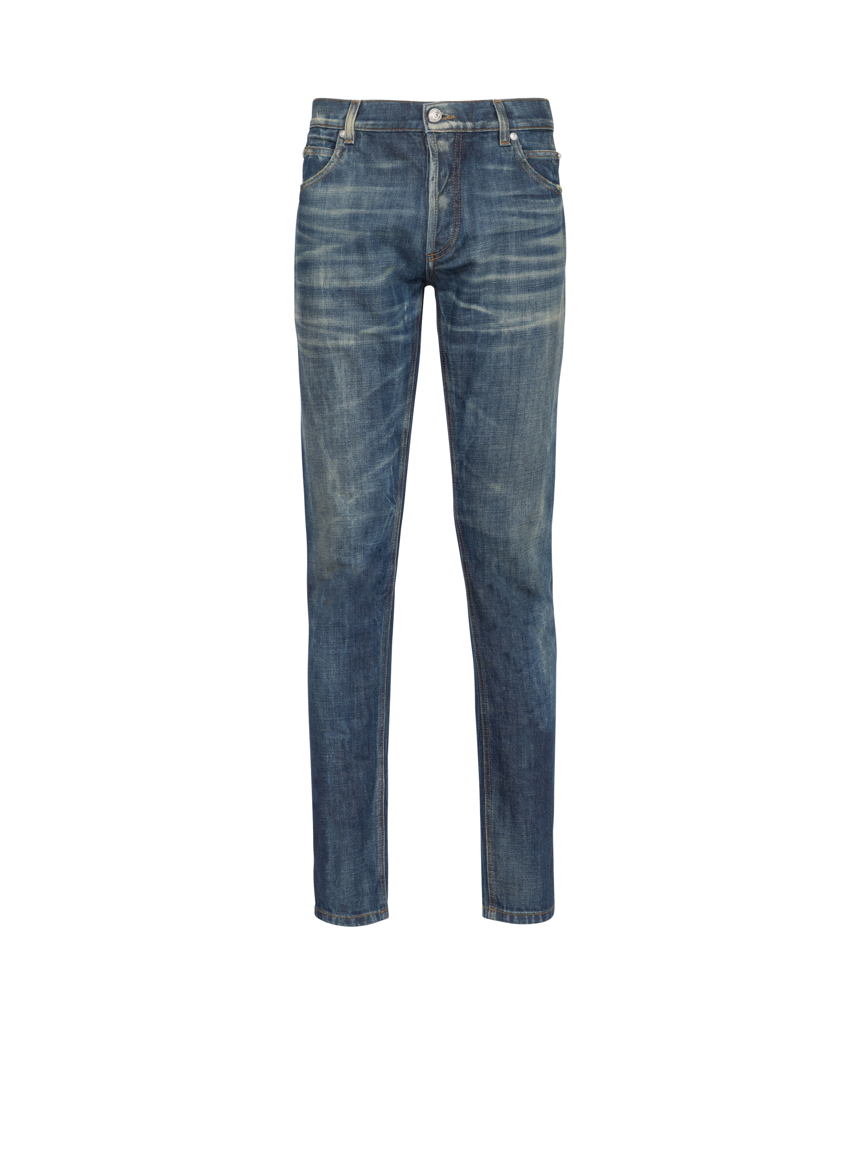 Slim Fit Jeans aus Baumwolle mit Bleach-Effekt, blau