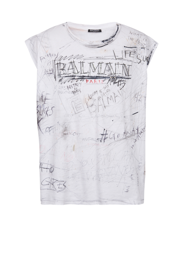 Vintage-T-Shirt mit Balmain-Logo-Graffiti-Print