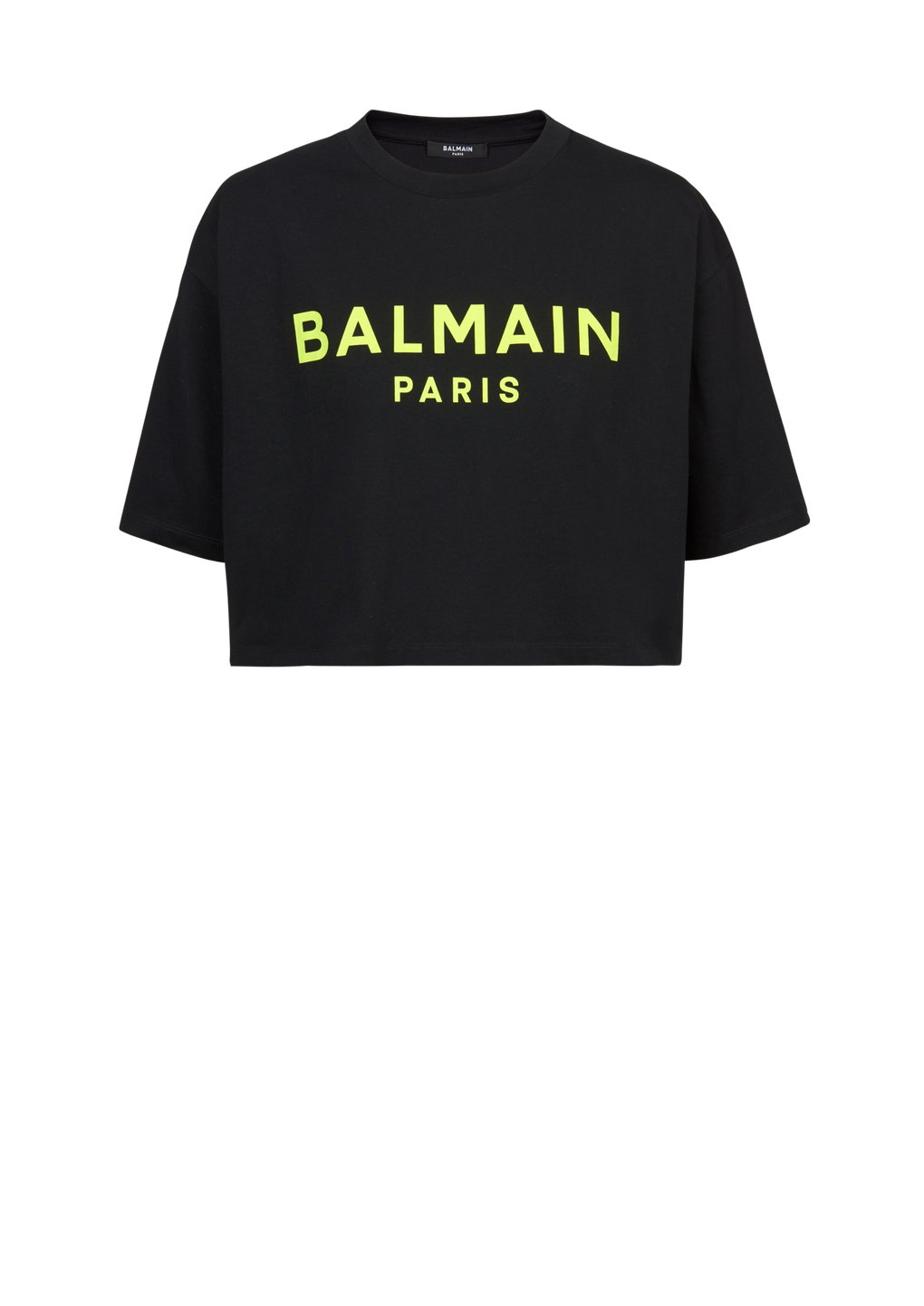 Cropped T-Shirt aus Baumwolle mit Balmain Logo-Print, gelb, hi-res