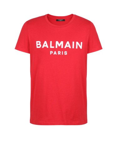 T-Shirt aus Baumwolle mit geflocktem „Balmain Paris“-Logo
