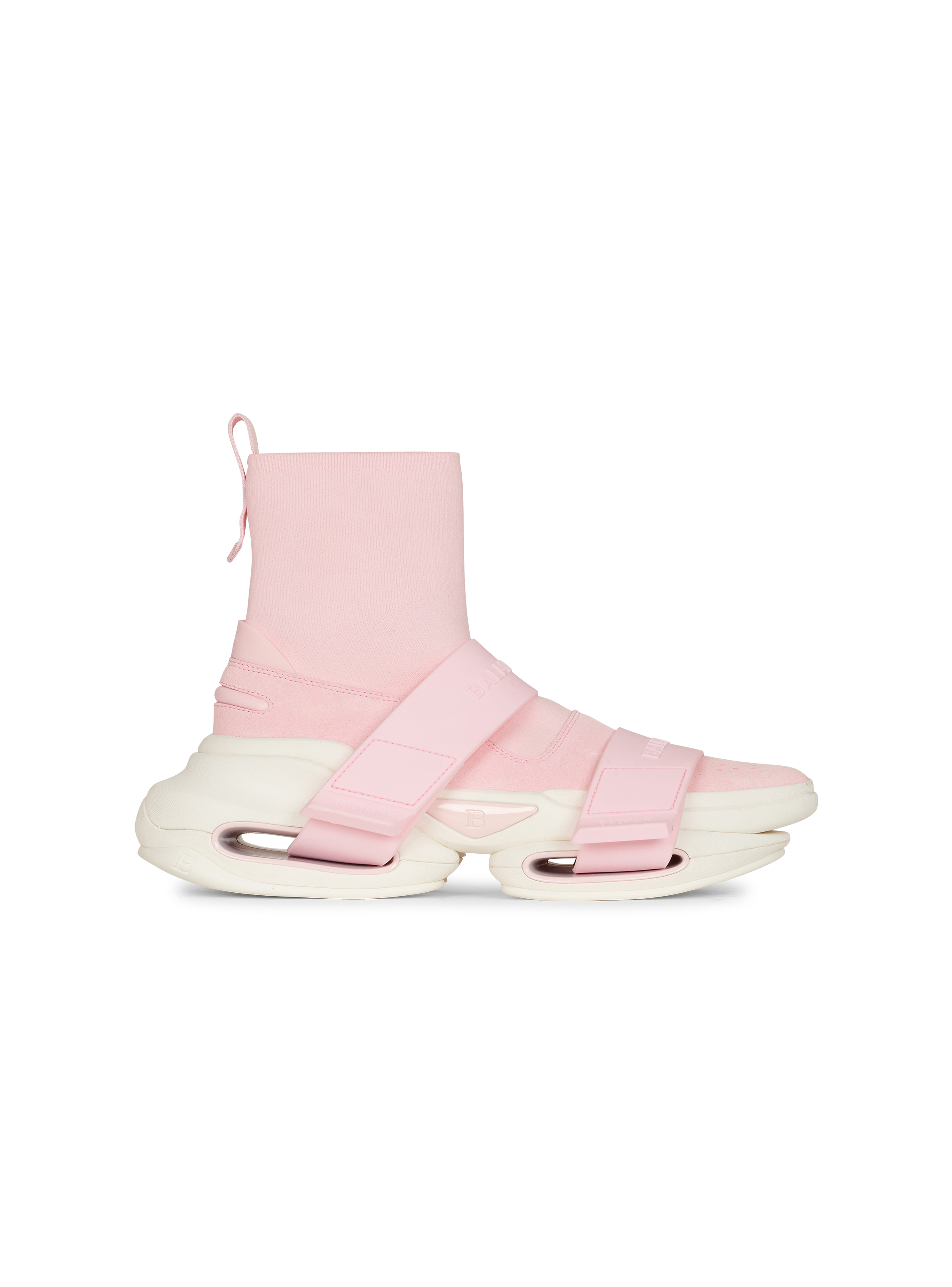 B-Bold High-Top-Sneaker aus Veloursleder und Strick mit Riemen, rosa