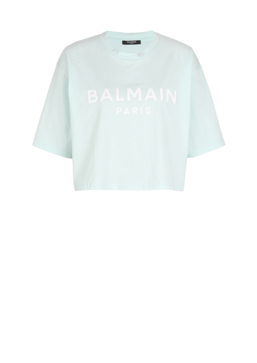 Kurzes T-Shirt aus Baumwolle mit Balmain Logo-Print