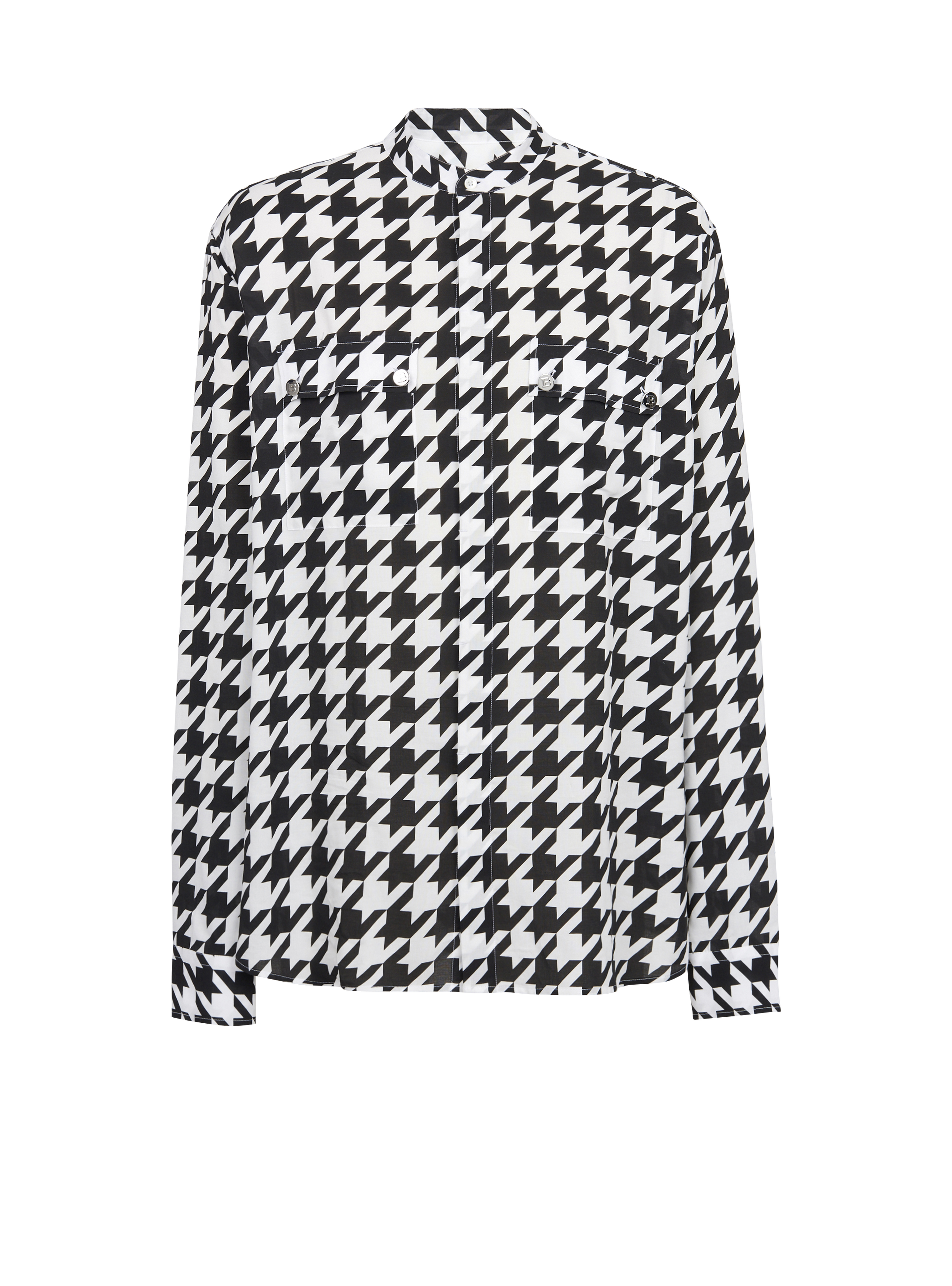 Baumwollhemd mit Hahnentrittmuster, schwarz