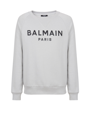 Sweatshirt aus Bio-Baumwolle mit schwarzem „Balmain Paris“-Logo-Print in Metallic-Optik