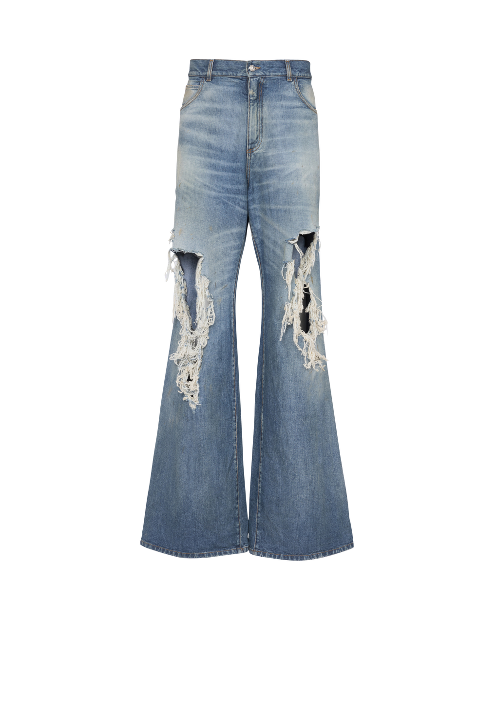 Jeans aus Baumwolle im Destroyed-Look mit weitem Bein, blau, hi-res