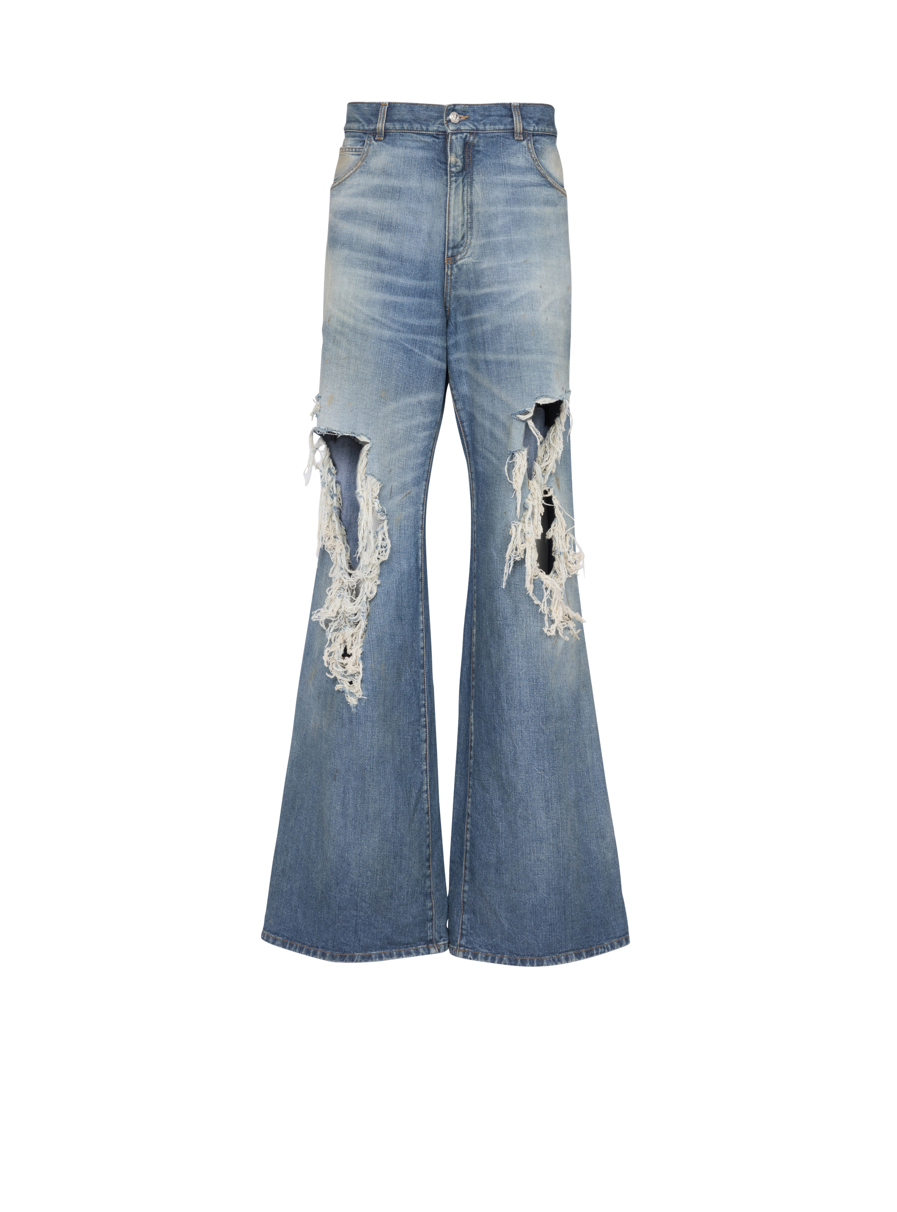 Jeans aus Baumwolle im Destroyed-Look mit weitem Bein, blau