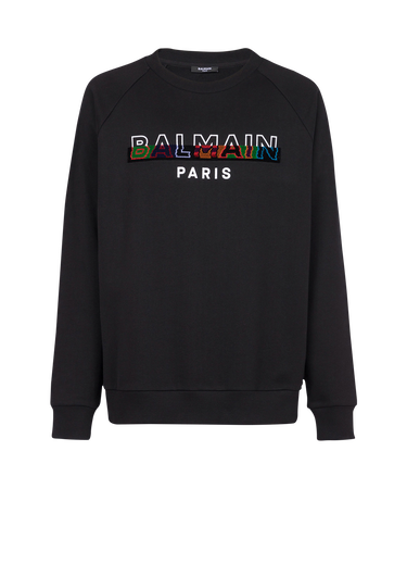 Sweatshirt aus Bio-Baumwolle mit mehrfarbigem „Balmain Paris“-Logo-Print