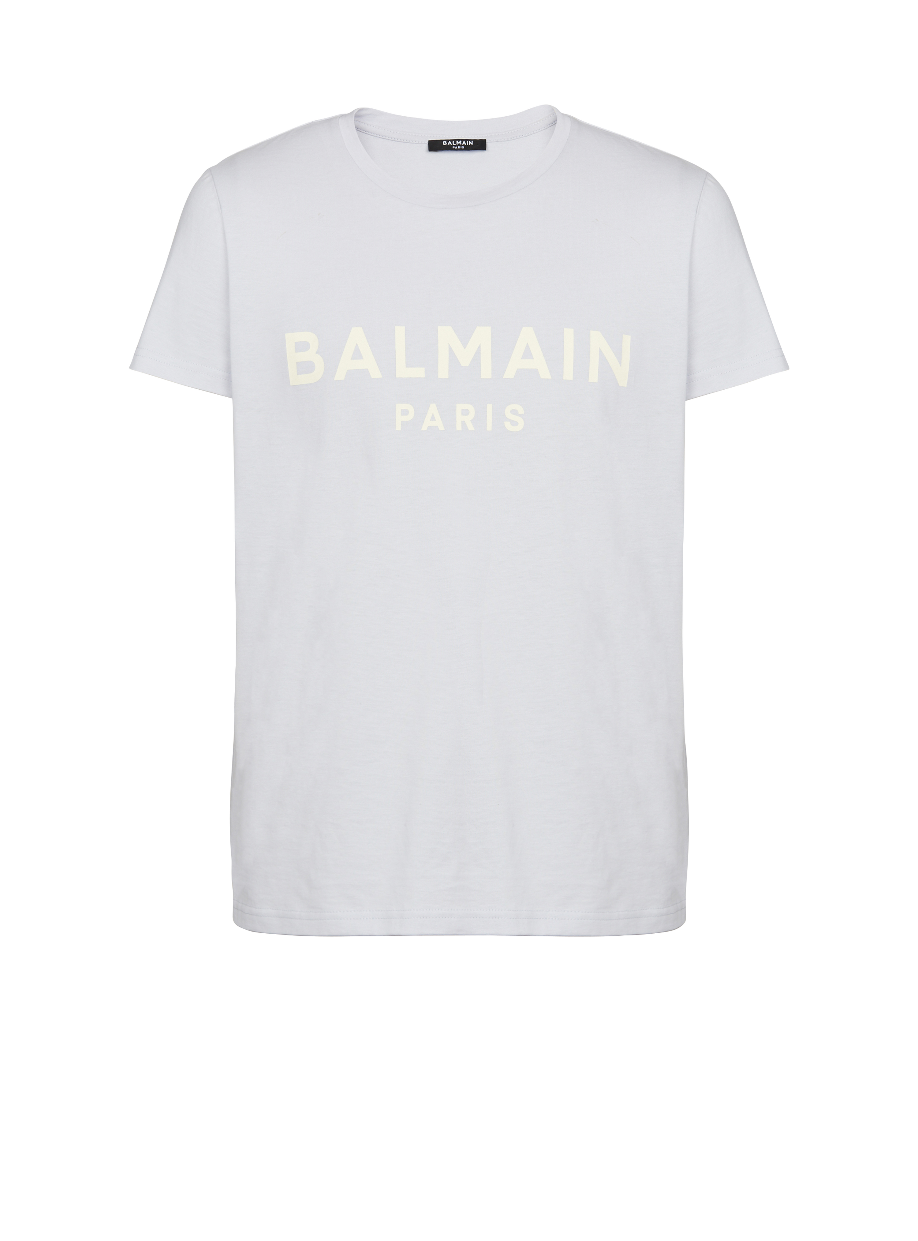 T-Shirt aus Baumwolle mit Logo-Print von Balmain Paris, blau