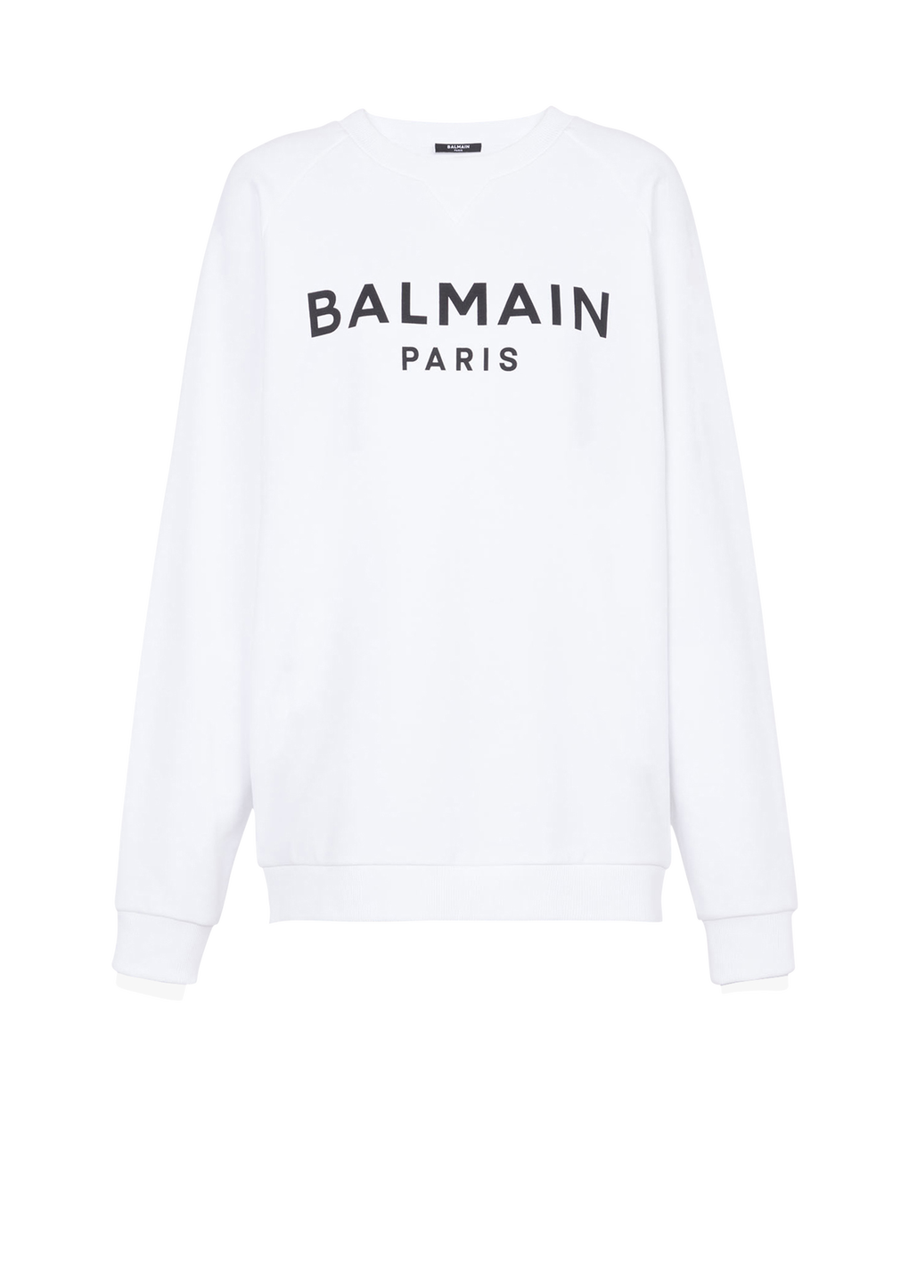 Sweatshirt aus Baumwolle mit schwarzem „Balmain Paris”-Logo-Print, WeiB, hi-res